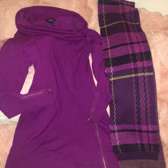 Like New Alfani by Macys Womens deep purple tunic top with zipper detail &scarf - Picture 1 of 6